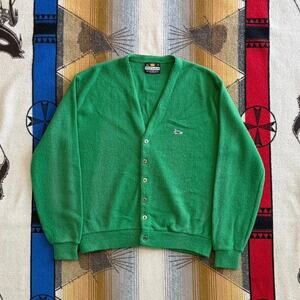Vintage 80s Men’s Sportswear Cardigan Knit Sweater Size Large Green Grunge
